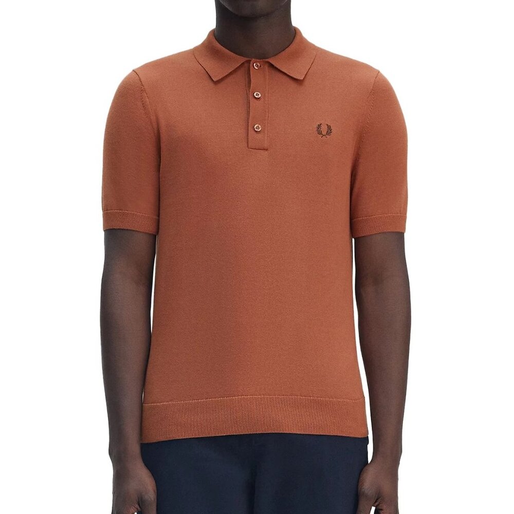 Fred Perry Men's Short Sleeve K9725 Cotton Knitted Solid Polo Shirt Cinnamon